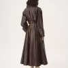 Double-breasted long riding coat in coated linen