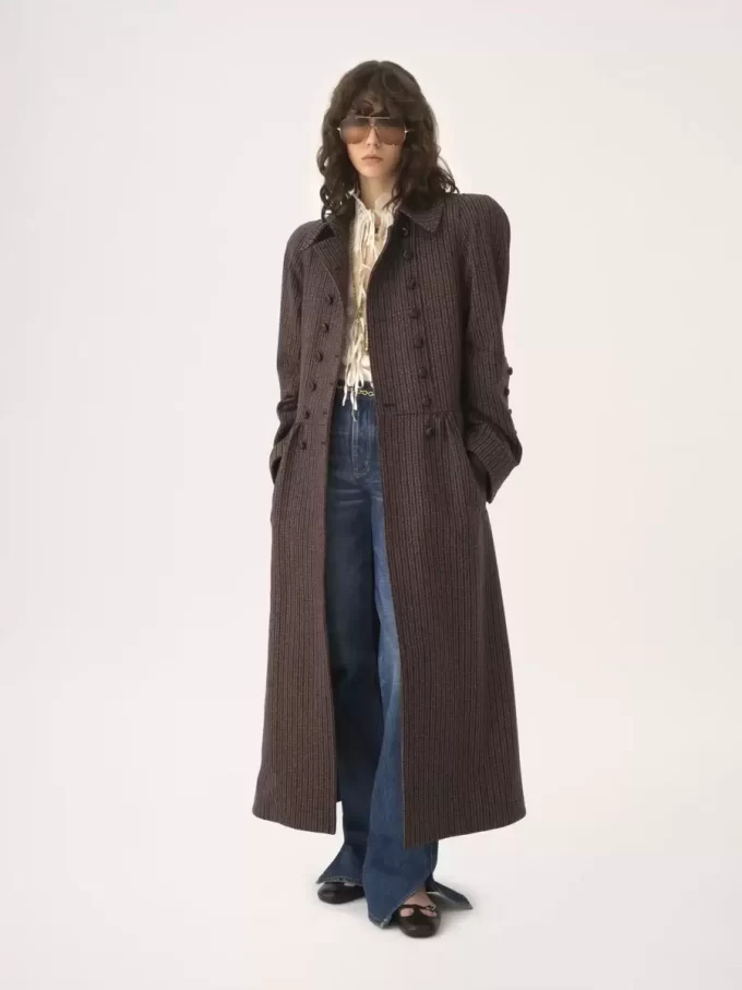 Double-breasted riding coat in houndstooth wool