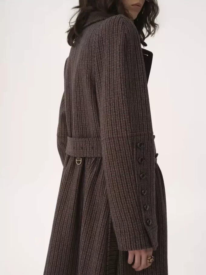 Double-breasted riding coat in houndstooth wool