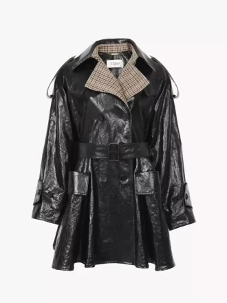 Double-breasted short riding coat in coated linen