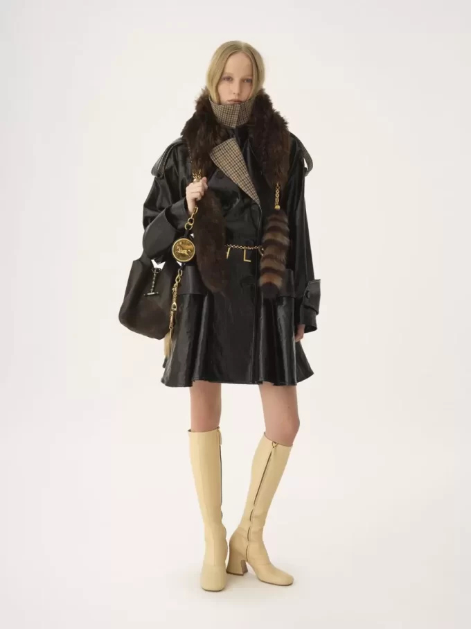 Double-breasted short riding coat in coated linen