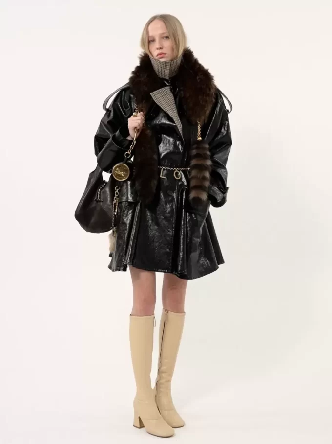 Double-breasted short riding coat in coated linen