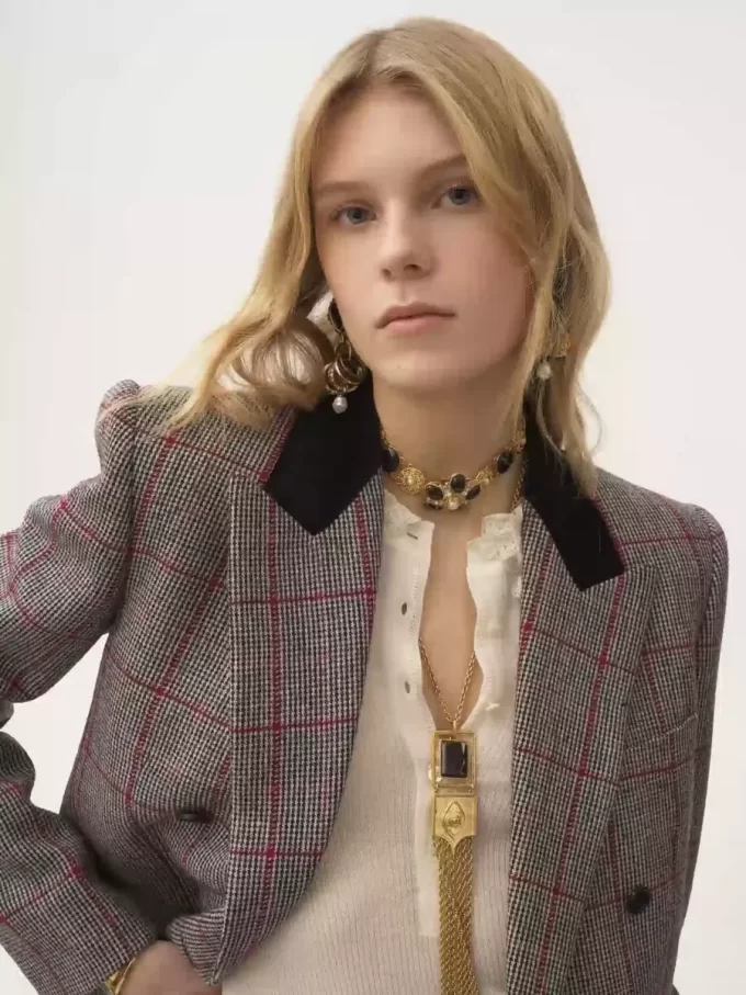 Double-breasted tailored jacket in wool check