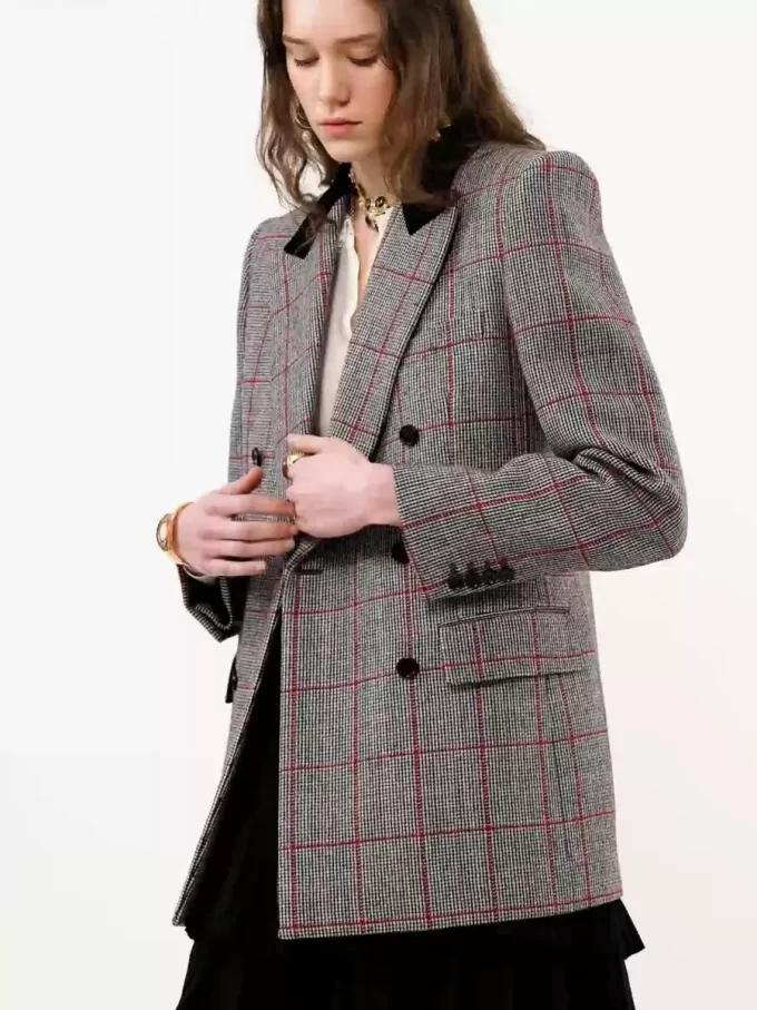 Double-breasted tailored jacket in wool check