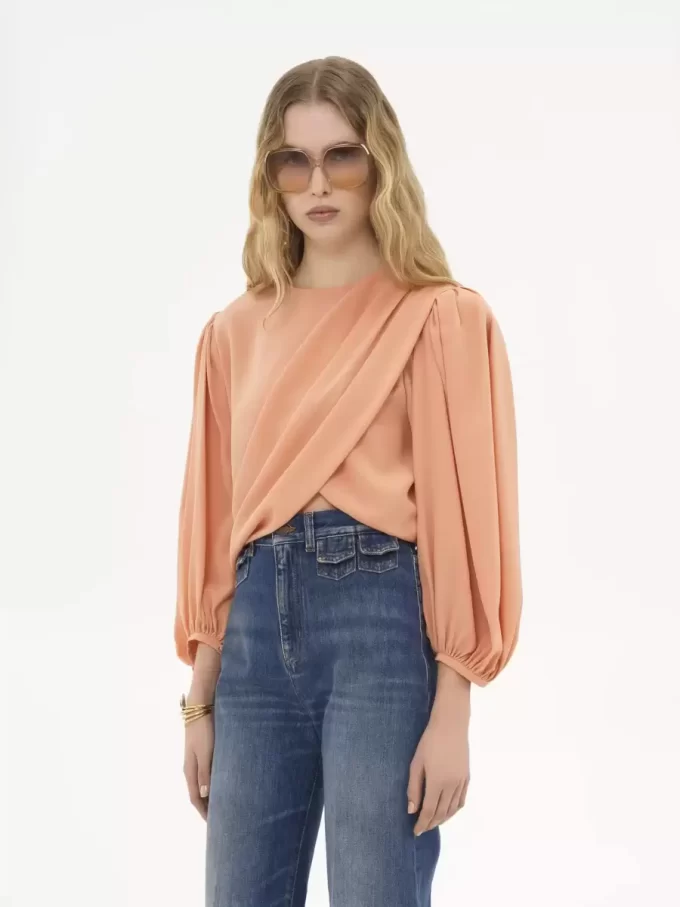 Draped cropped top in crêpe de chine