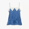 Drawstring camisole top in silk jacquard & lace