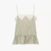 Drawstring camisole top in silk jacquard & lace
