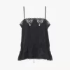 Drawstring camisole top in silk jacquard & lace