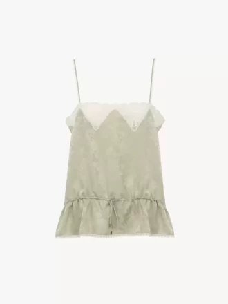 Drawstring camisole top in silk jacquard & lace