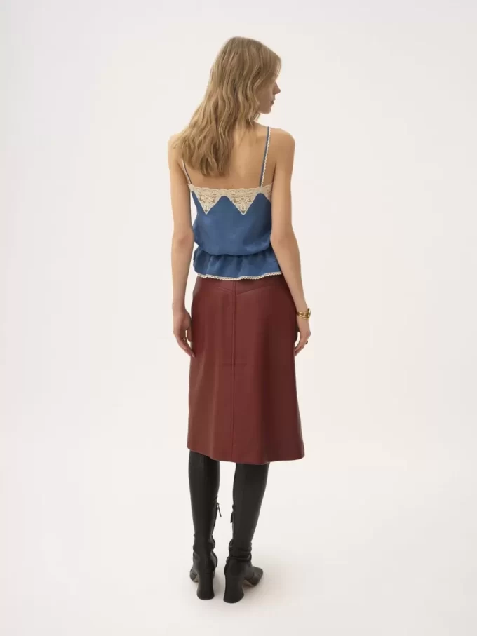 Drawstring camisole top in silk jacquard & lace