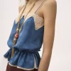 Drawstring camisole top in silk jacquard & lace