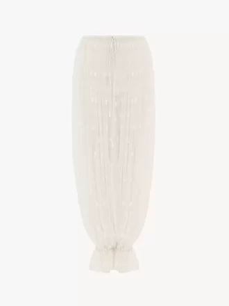 Drawstring pants in embroidered lace