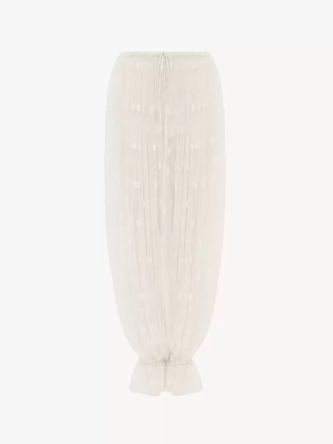 Drawstring pants in embroidered lace