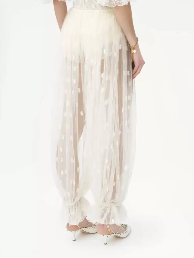 Drawstring pants in embroidered lace