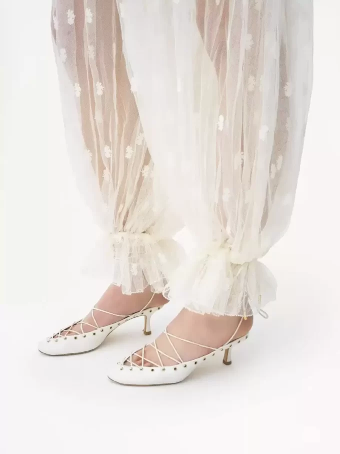 Drawstring pants in embroidered lace