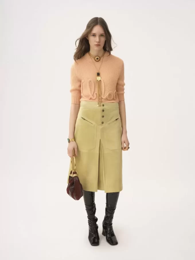 Elbow-sleeve logo sweater in alpaca wool & silk knit