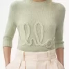 Elbow-sleeve logo sweater in alpaca wool & silk knit