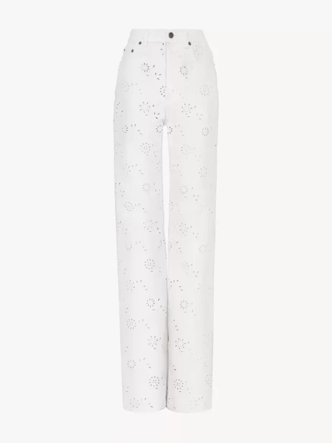 Embroidered cropped jeans in denim