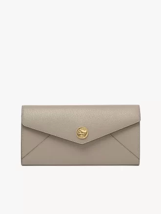 Envelope long wallet with flap in grained leather