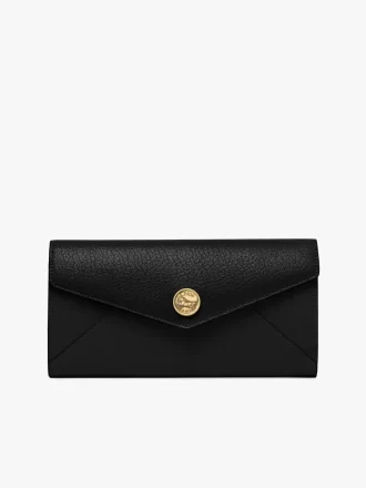 Envelope long wallet with flap in grained leather