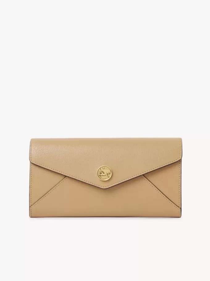 Envelope long wallet with flap in grained leather