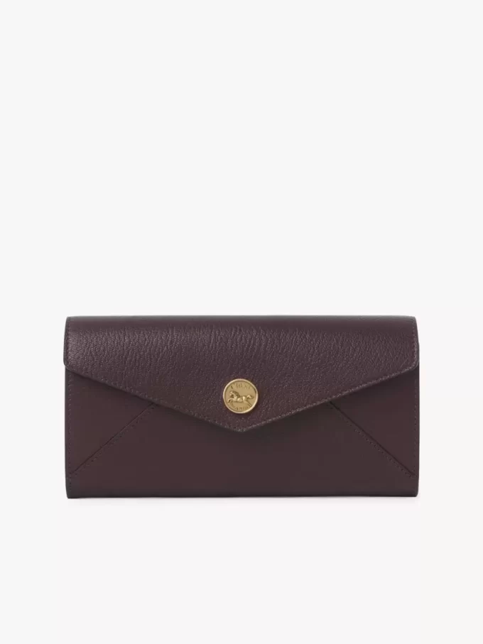 Envelope long wallet with flap in grained leather