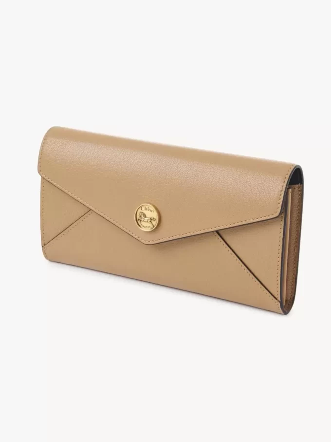 Envelope long wallet with flap in grained leather