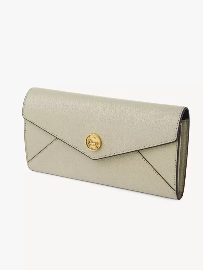 Envelope long wallet with flap in grained leather