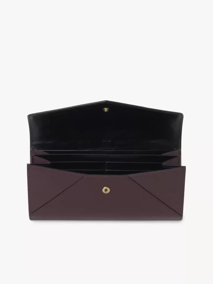 Envelope long wallet with flap in grained leather