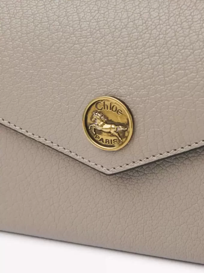 Envelope long wallet with flap in grained leather