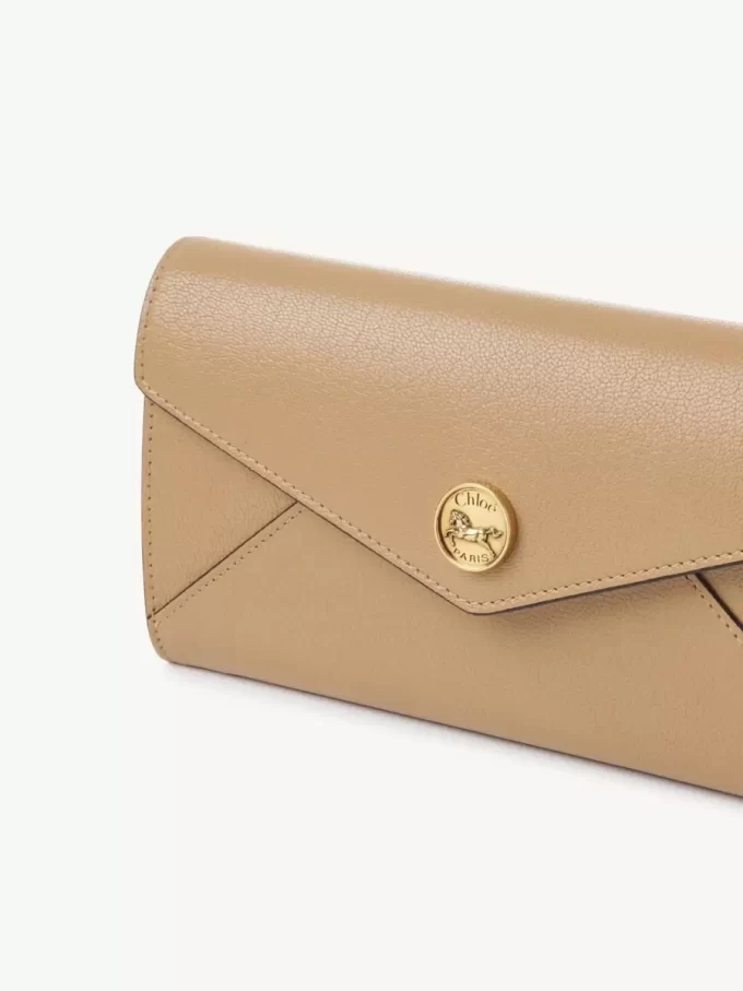 Envelope long wallet with flap in grained leather