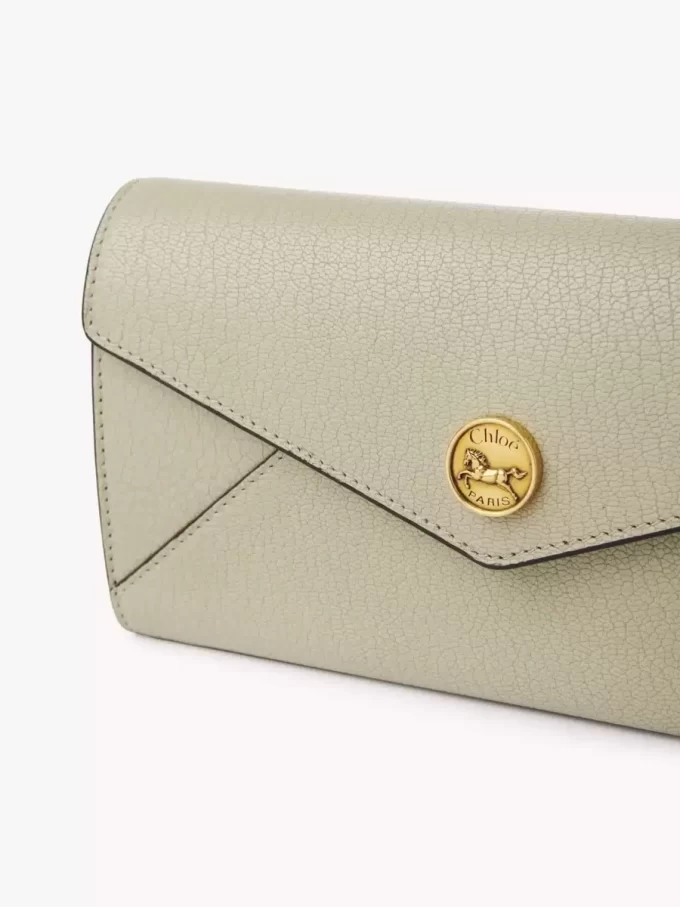 Envelope long wallet with flap in grained leather