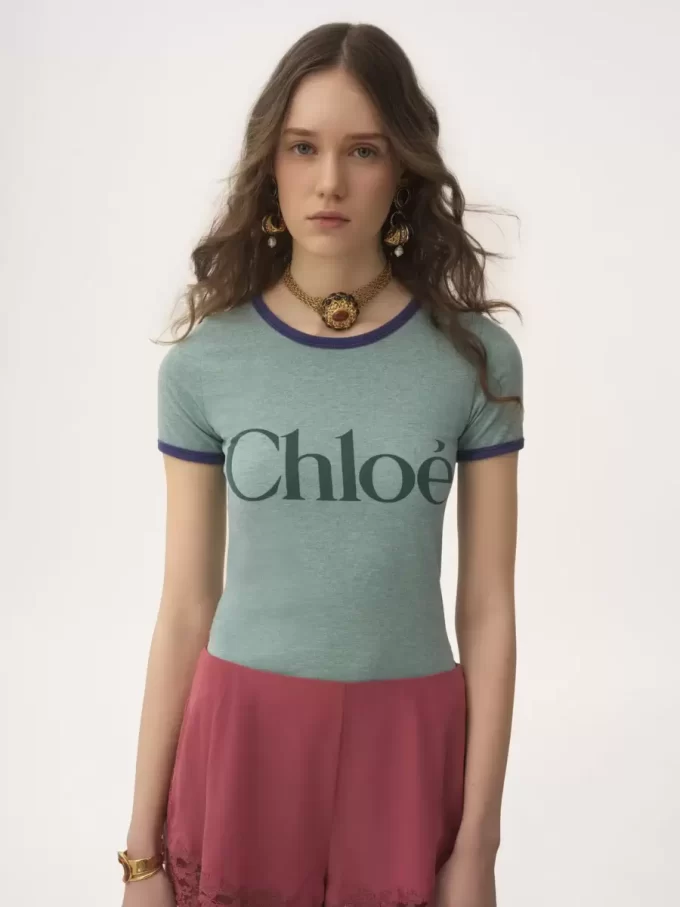 Fitted logo T-shirt in cotton-mix jersey