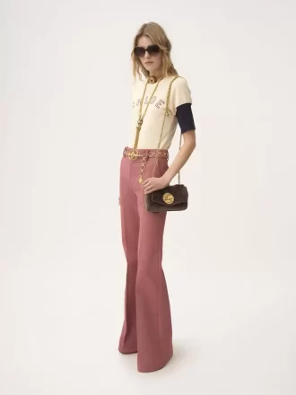 Fitted logo T-shirt in flamé cotton wool