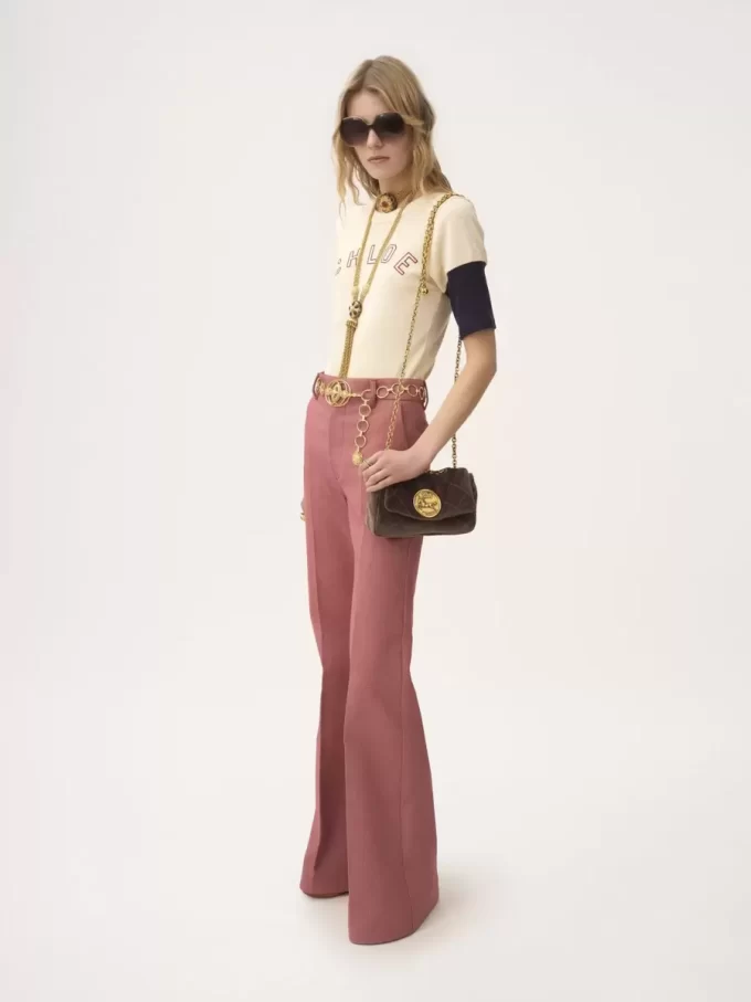 Fitted logo T-shirt in flamé cotton wool