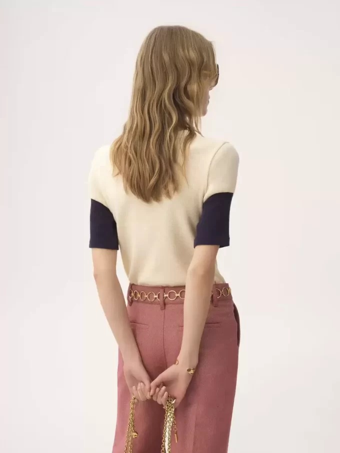 Fitted logo T-shirt in flamé cotton wool