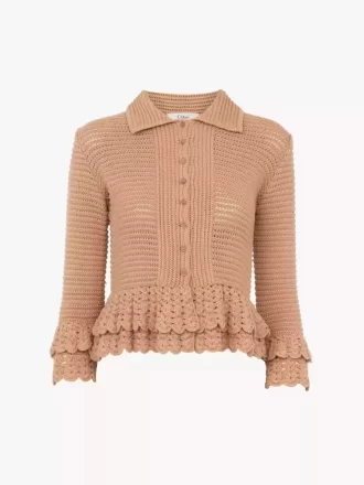Fitted ruffled cardigan in crochet knit