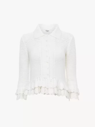 Fitted ruffled cardigan in crochet knit