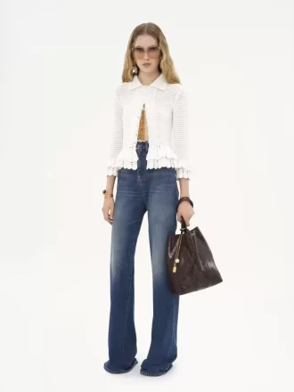 Fitted ruffled cardigan in crochet knit