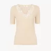 Fitted short-sleeve top in guipure lace wool knit