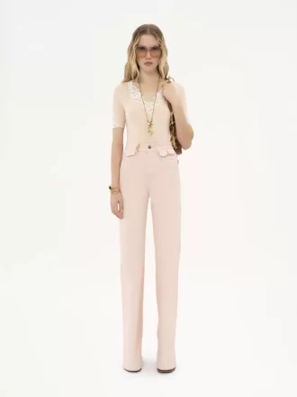 Fitted short-sleeve top in guipure lace wool knit