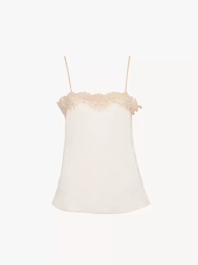 Fitted tank top in embroidered lace