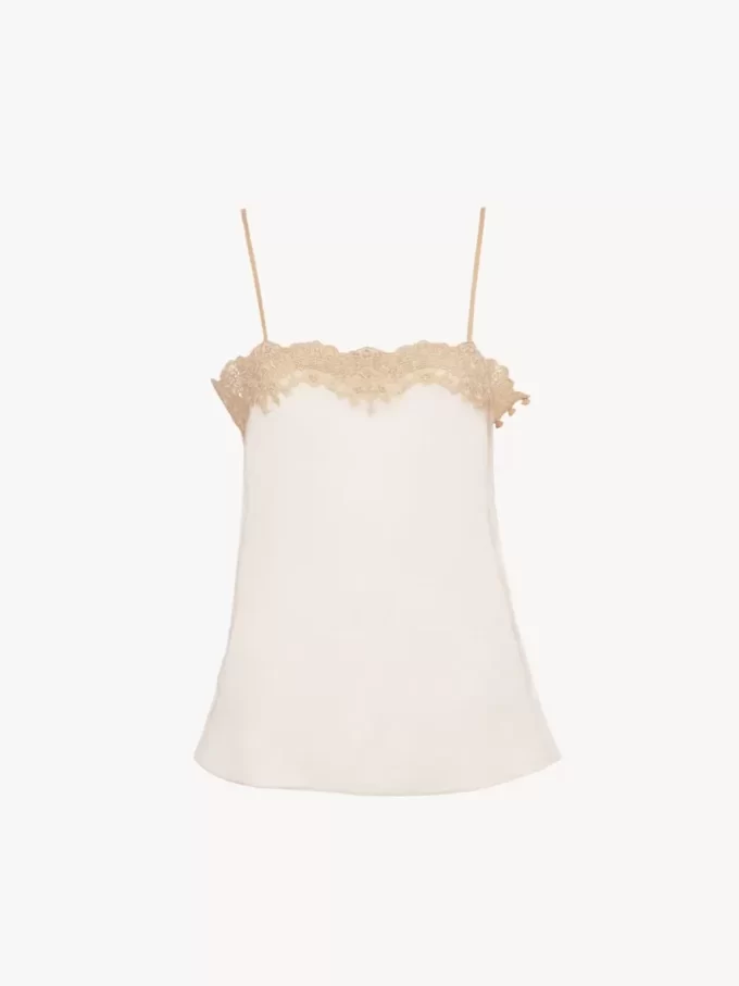 Fitted tank top in embroidered lace