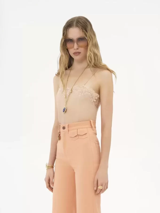 Fitted tank top in embroidered lace