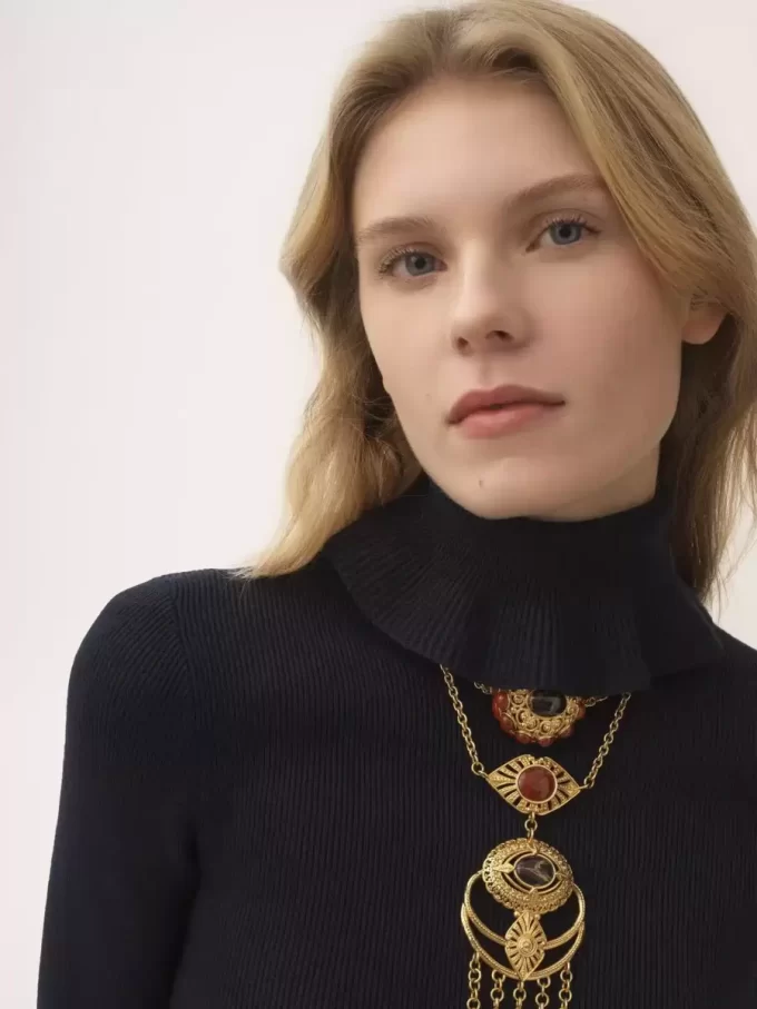 Fitted turtleneck sweater in a cotton & wool knit