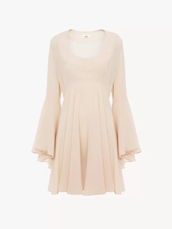 Flared mini dress in silk georgette