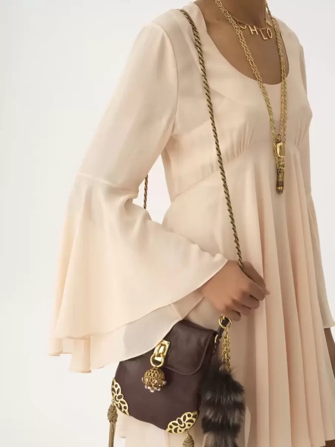 Flared mini dress in silk georgette