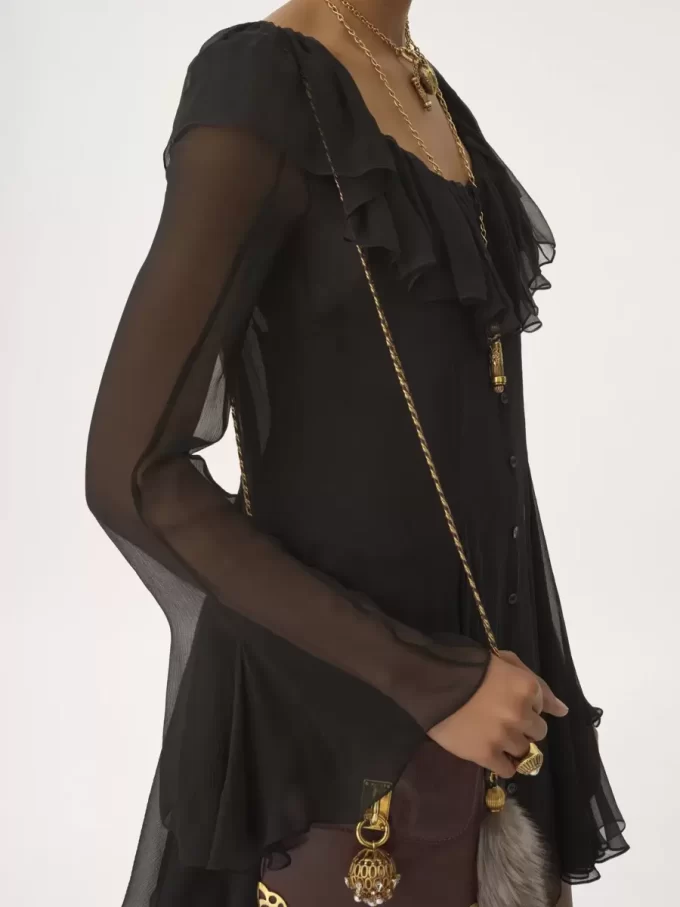 Flared mini dress in silk mousseline