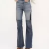Flared patchwork jeans in denim