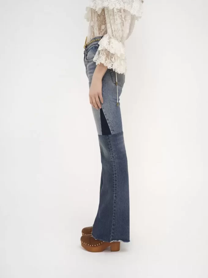 Flared patchwork jeans in denim